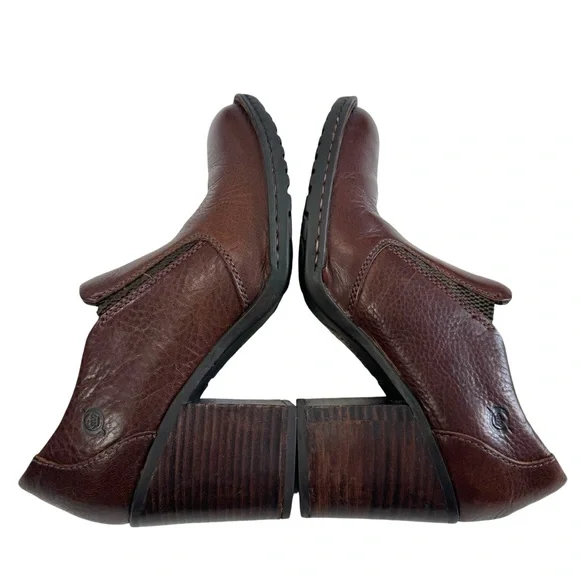Born D07906 Slip-On Brown Leather Block Heel Ankle Booties Size 8.5 M/W - Picture 5 of 16